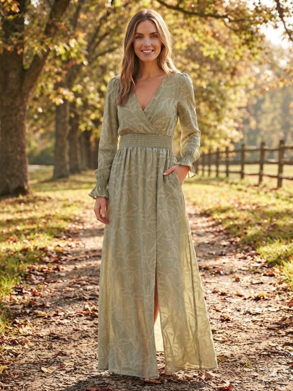 Baltic Born Sage Green Wrap Maxi Dress